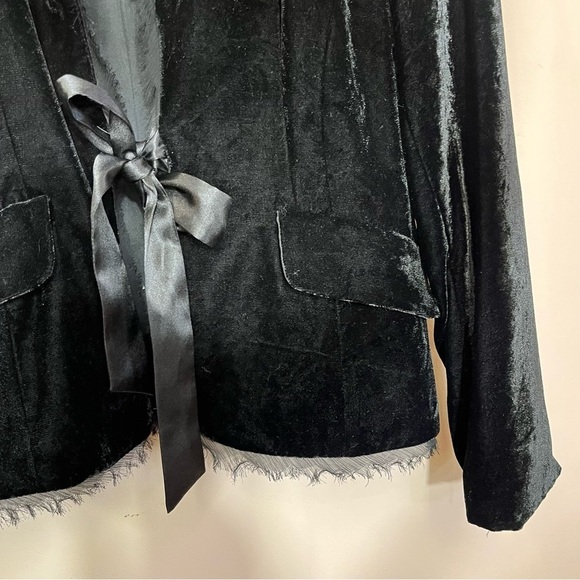 NY Collection sz medium black velvet tie front blazer with fringe trim - Picture 6 of 16